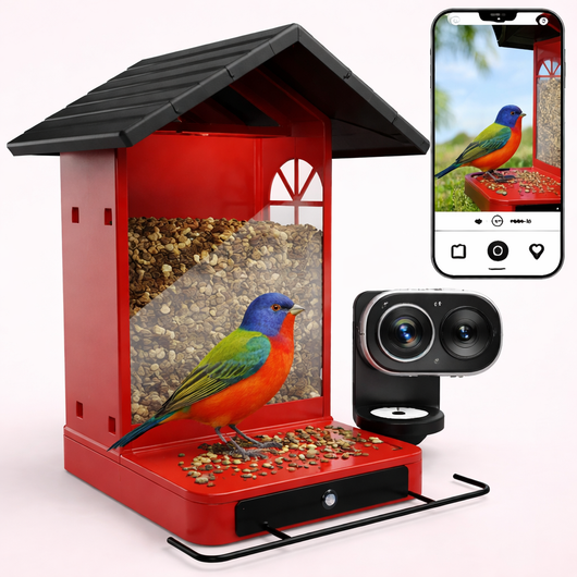 Metal Smart Bird Feeder with Camera Red