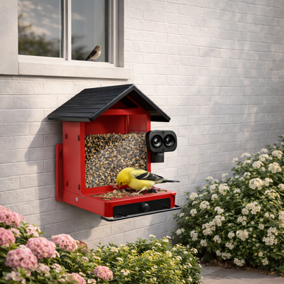 Metal Smart Bird Feeder with Camera Red